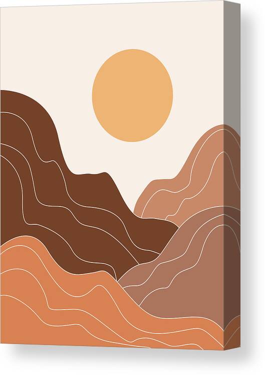 Mountains Canvas Print featuring the mixed media Abstract Mountains 02 - Modern, Minimal, Contemporary Abstract - Terracotta Brown - Landscape by Studio Grafiikka