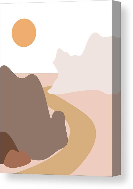 Mountains Canvas Print featuring the mixed media Abstract Mountains 04 - Modern, Minimal, Contemporary Abstract - Terracotta Brown - Landscape by Studio Grafiikka