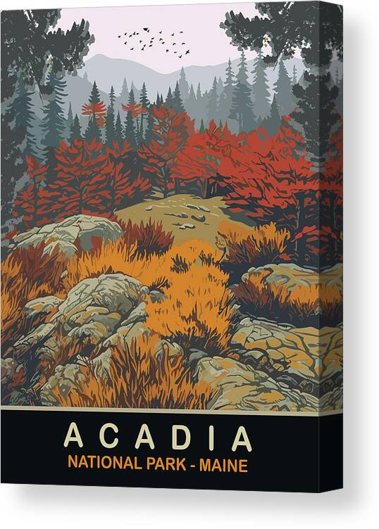 Acadia Canvas Print featuring the digital art Acadia National Park, Maine by Long Shot