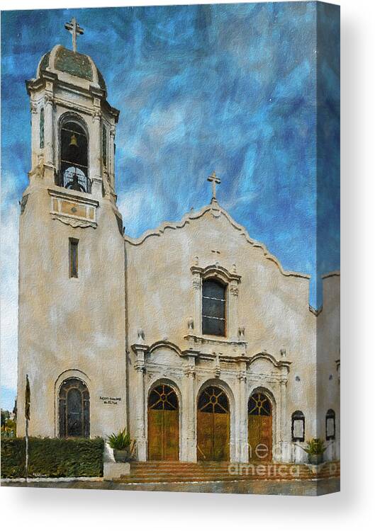 Architectural Style Canvas Print featuring the painting St.Joseph Basilica  by Linda Weinstock