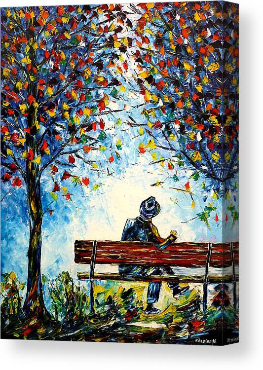 Lonely Man Canvas Print featuring the painting Alone On A Bench by Mirek Kuzniar
