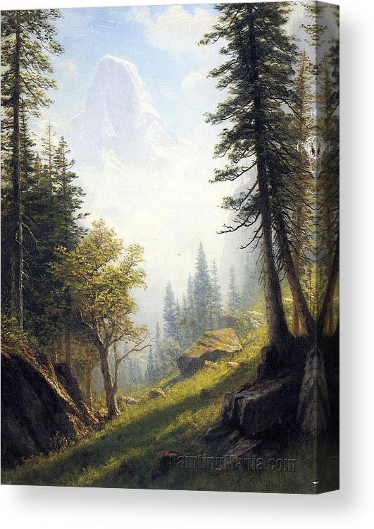Illustration Canvas Print featuring the painting Among the Bernese Alps by Albert Bierstadt by MotionAge Designs