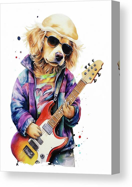 Labrador Canvas Print featuring the digital art Animal Guitar Player 01 Labrador Dog by Matthias Hauser