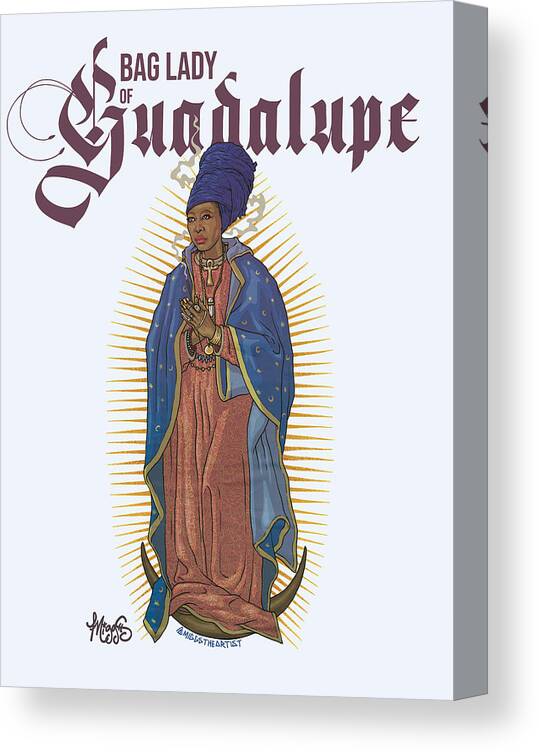 Badu Canvas Print featuring the drawing Bag Lady of Guadalupe by Miggs The Artist