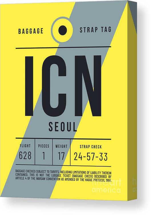 Airline Canvas Print featuring the digital art Baggage Tag D - ICN Seoul South Korea by Organic Synthesis