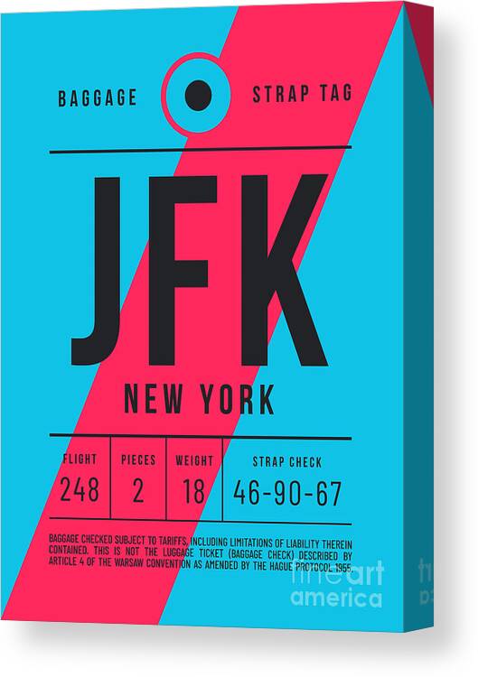 Airline Canvas Print featuring the digital art Baggage Tag E - JFK New York USA by Organic Synthesis