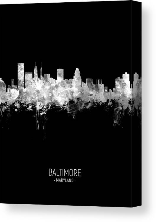 Baltimore Canvas Print featuring the digital art Baltimore Maryland Skyline #18 by Michael Tompsett