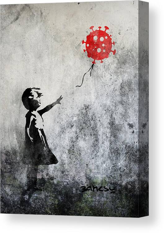 Bansky Canvas Print featuring the digital art Bansky girl covid baloon by Andrea Gatti