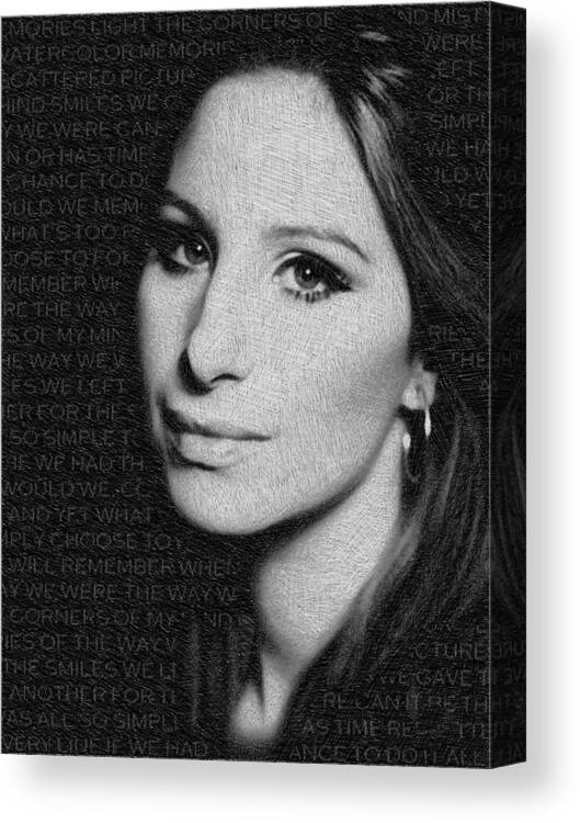 Barbra Streisand Canvas Print featuring the painting Barbra Streisand And Lyrics by Tony Rubino