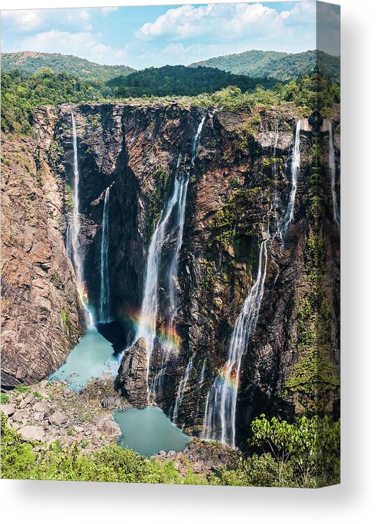 Waterfall Canvas Print featuring the photograph Beautiful Waterfalls in South India by Nila Newsom