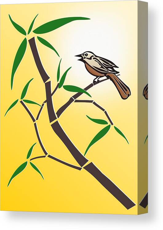 Bamboo Canvas Print featuring the digital art Bird and Bamboo by Anastasiya Malakhova