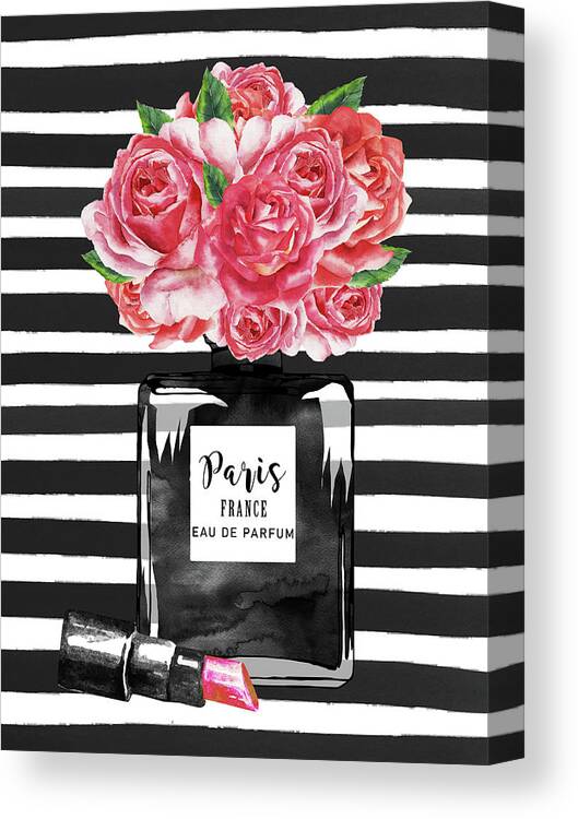 Black perfume bottle with roses on strapes Canvas Print / Canvas Art by  Mihaela Pater - Pixels Canvas Prints