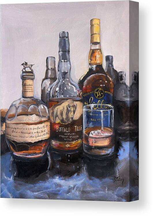 Bourbon Canvas Print featuring the painting Blanton's and Friends Bourbon Bar Painting by Donna Tuten