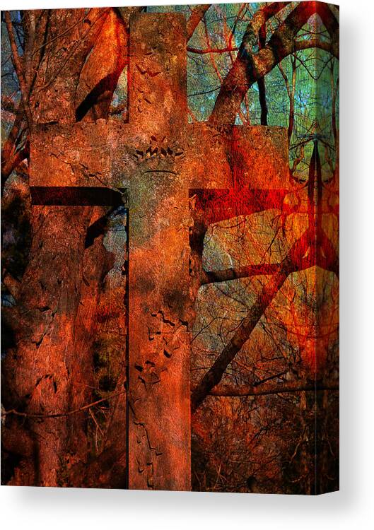 Stone Cross Canvas Print featuring the photograph Blood Cross by Mike McBrayer