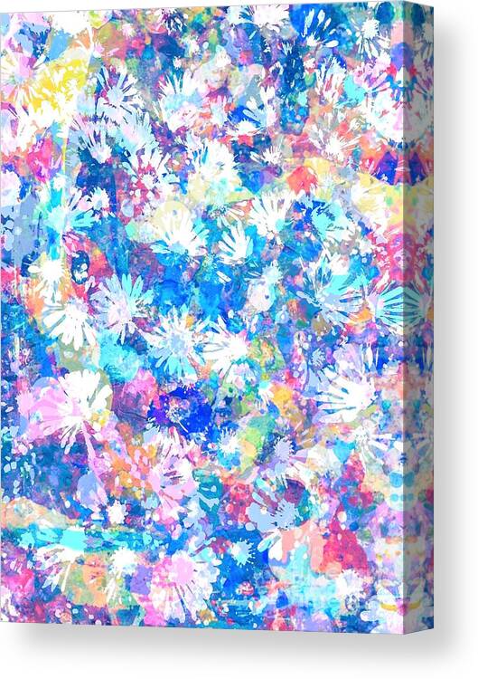 Abstract Floral Canvas Print featuring the mixed media Blue Daisies by Toni Somes
