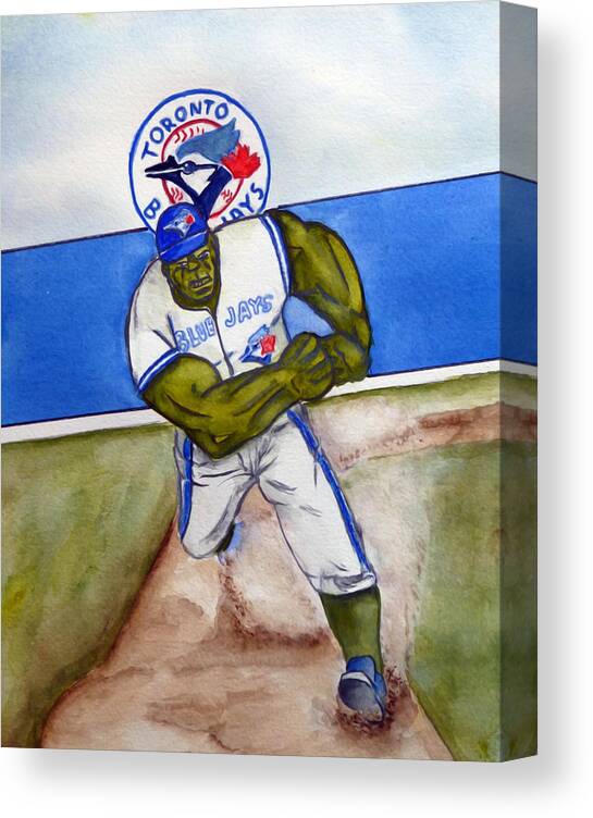 Blue Jays Canvas Print featuring the mixed media Blue Jays Baseball with The Hulk by Kelly Mills