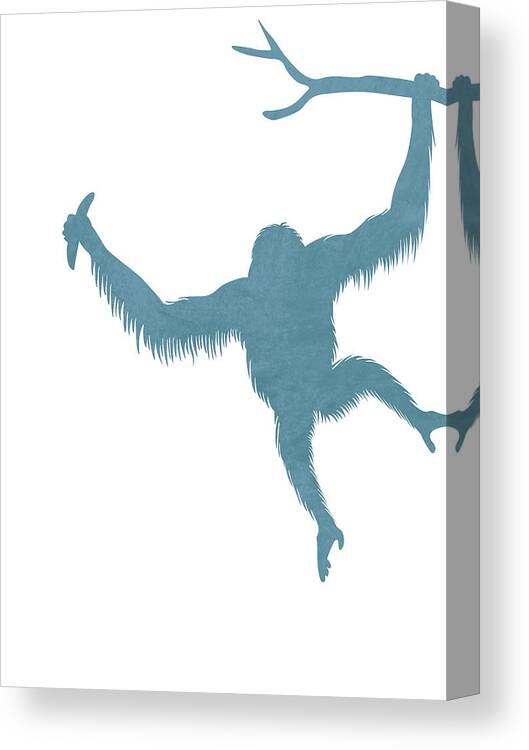 Orangutan Canvas Print featuring the mixed media Blue Orangutan Silhouette - Scandinavian Nursery Decor - Animal Friends - For Kids Room - Minimal by Studio Grafiikka