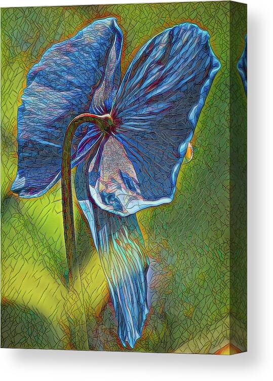 Blue Canvas Print featuring the digital art Blue Poppy Stained Glass Three by Mo Barton