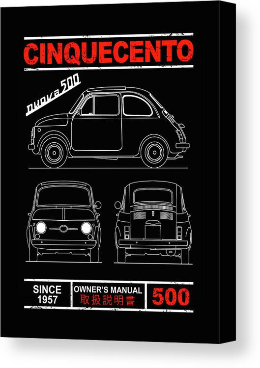 Fiat 500 Canvas Print featuring the photograph Blueprint of the 500 by Mark Rogan