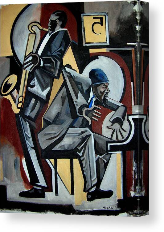 Thelonious Monk John Coltrane Jazz Piano Saxophone Canvas Print featuring the painting Blues 5 Spot by Martel Chapman