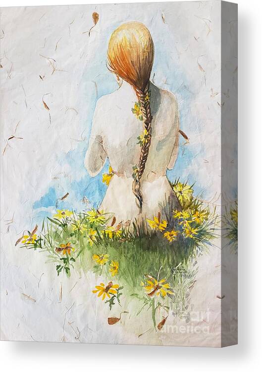 Red Head Canvas Print featuring the painting Brown Eyed Susans by Merana Cadorette