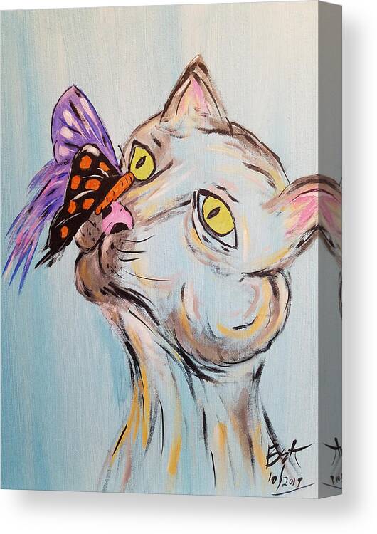Cat Canvas Print featuring the painting Bubby And The Butterfly by Brent Knippel