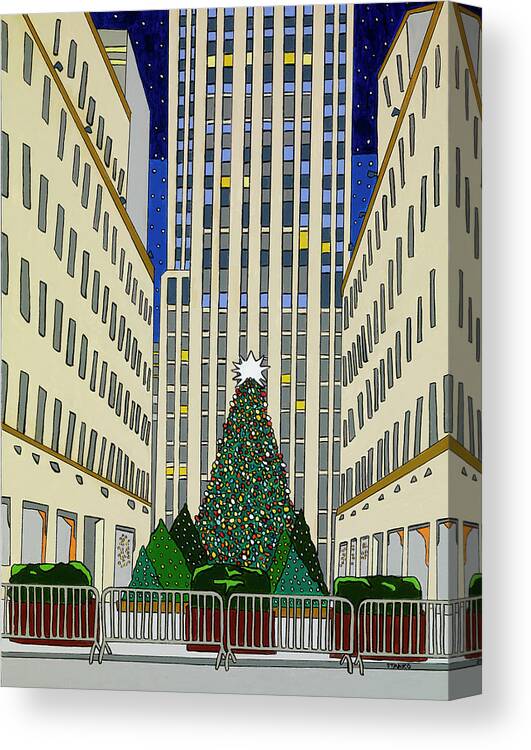 Rockefeller Center Christmas Tree New York City Christmas Canvas Print featuring the painting Christmas at Rockefeller Center by Mike Stanko