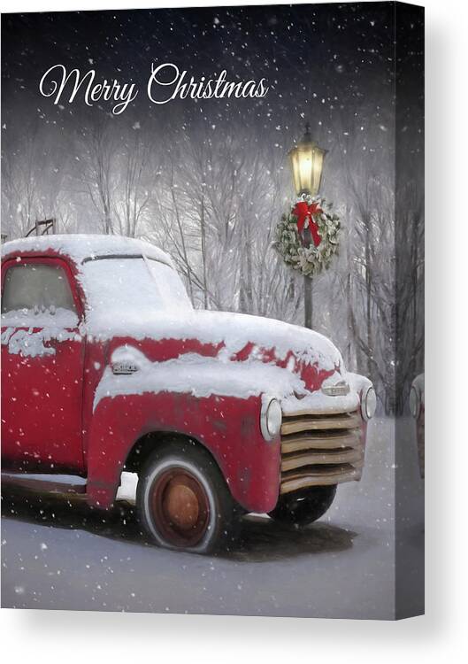 Christmas Canvas Print featuring the mixed media Christmas Chevy by Lori Deiter