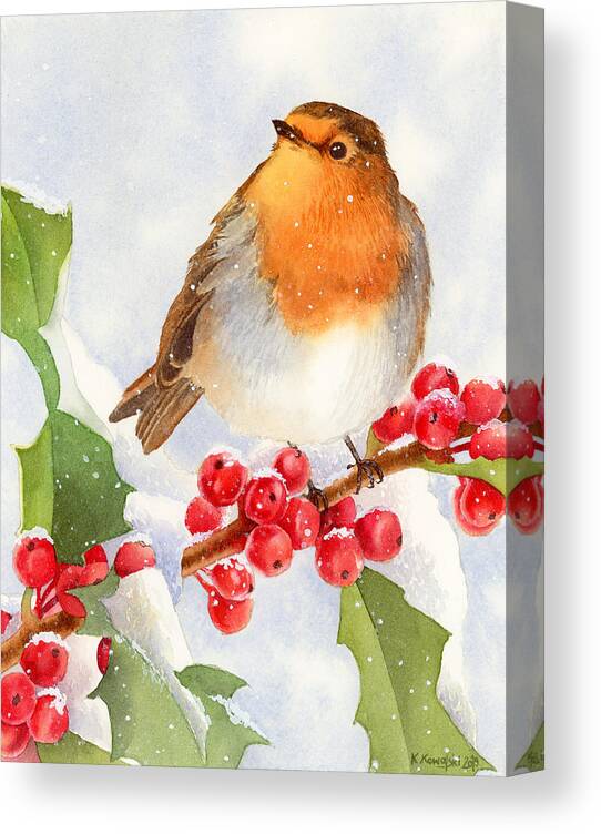 Christmas Canvas Print featuring the painting Christmas Robin by Espero Art