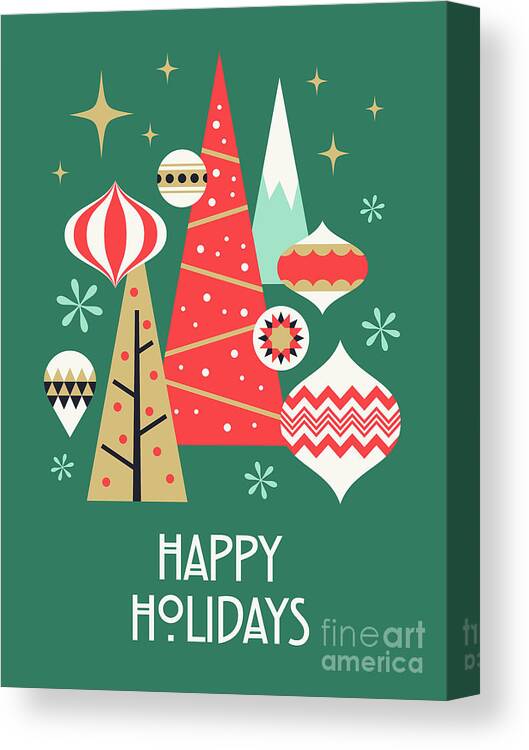 Christmas Canvas Print featuring the digital art Retro Christmas Theme - Happy Holidays Green by Organic Synthesis