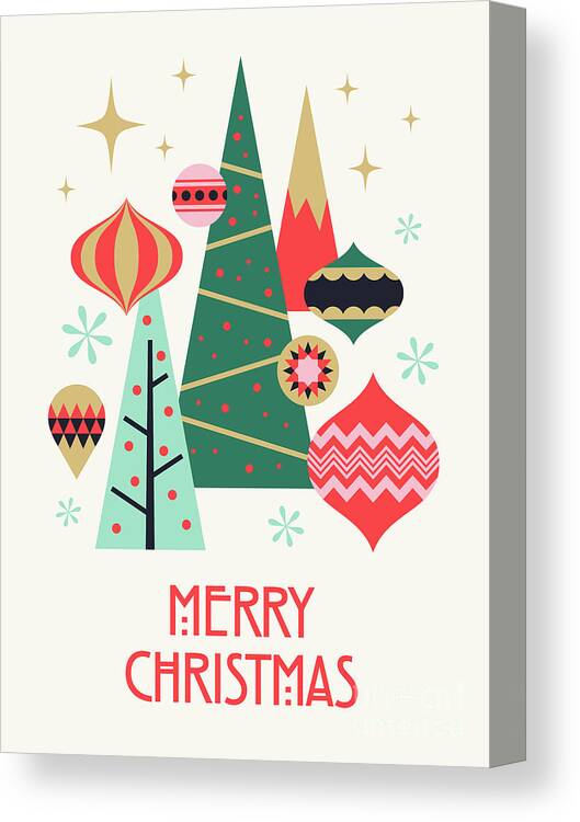 Christmas Canvas Print featuring the digital art Retro Christmas Theme - Merry Christmas White by Organic Synthesis