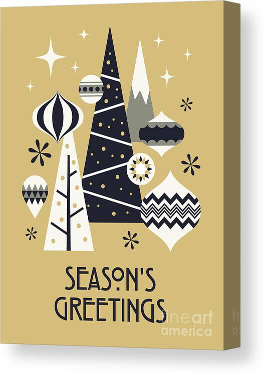 Christmas Canvas Print featuring the digital art Retro Christmas Theme - Seasons Greetings Gold by Organic Synthesis