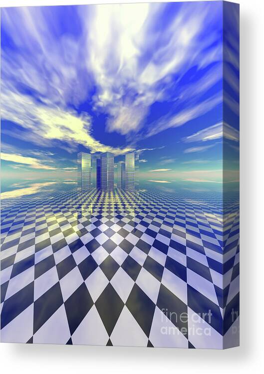 Digital Art Canvas Print featuring the digital art City in the Clouds by Phil Perkins