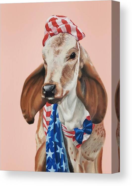 Cow Art Canvas Print featuring the painting Clifford in pink by Alexis King-Glandon