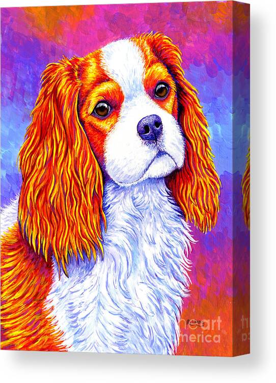 Cavalier King Charles Spaniel Canvas Print featuring the painting Colorful Cavalier King Charles Spaniel Dog by Rebecca Wang