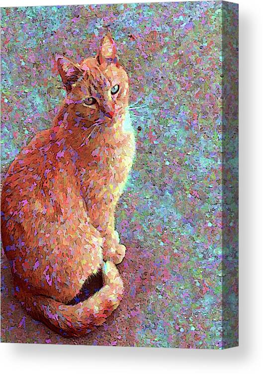 Colorful Canvas Print featuring the mixed media Colorful Confetti Spotted Cat by Shelli Fitzpatrick