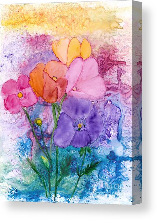 Poppies Canvas Print featuring the painting Colorful Dancing Poppies Abstract by Conni Schaftenaar