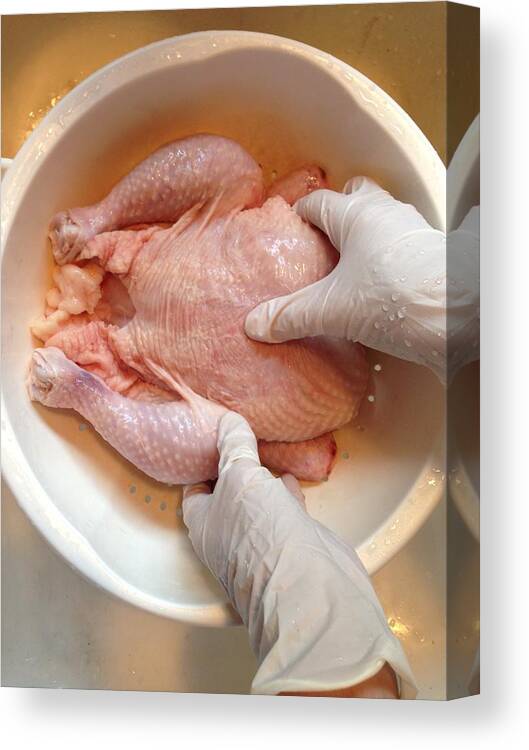 Chicken Meat Canvas Print featuring the photograph Cooking from the First-Person-Perspective by Leland Bobbe