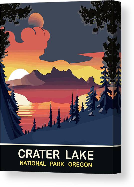 Crater Lake Canvas Print featuring the digital art Crater Lake on Sunset by Long Shot