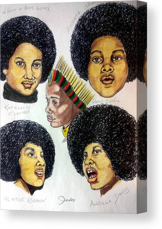 Black Art Canvas Print featuring the drawing Da Pantherlettes by Joedee