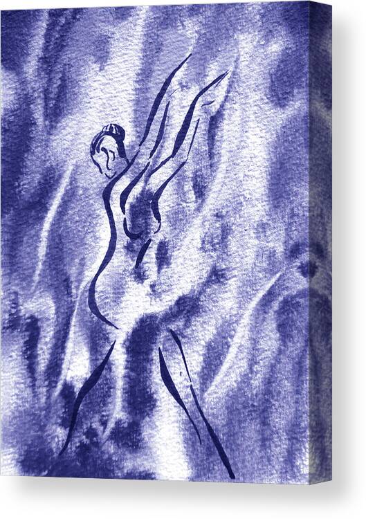 Abstract Dance Canvas Print featuring the painting Dancing Lady On The Wave Watercolor Abstract Water In Blue Purple Very Peri Decor XI by Irina Sztukowski