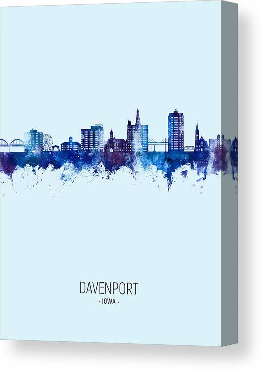 Davenport Canvas Print featuring the digital art Davenport Iowa Skyline #20 by Michael Tompsett