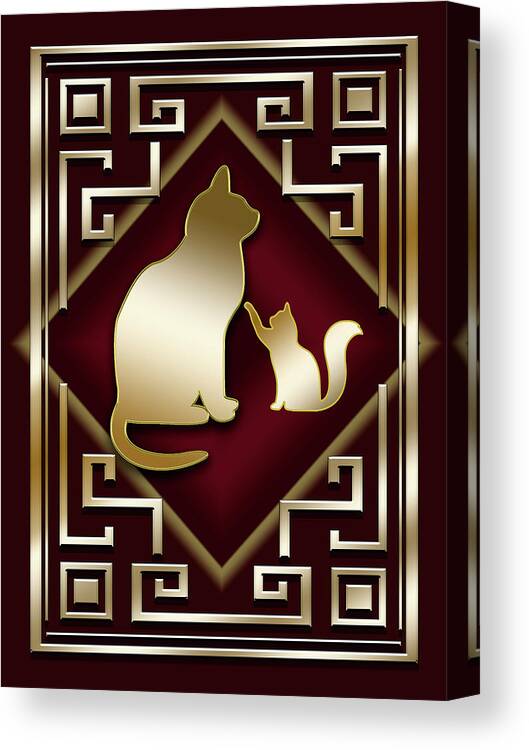 Deco Canvas Print featuring the digital art Deco Cats - Frame 6 by Chuck Staley