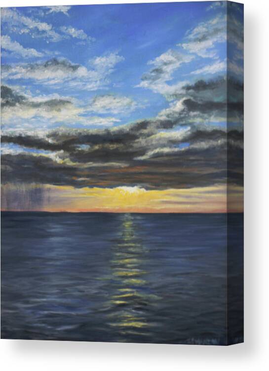 Seascape Canvas Print featuring the painting Distant Rain by Joan Swanson
