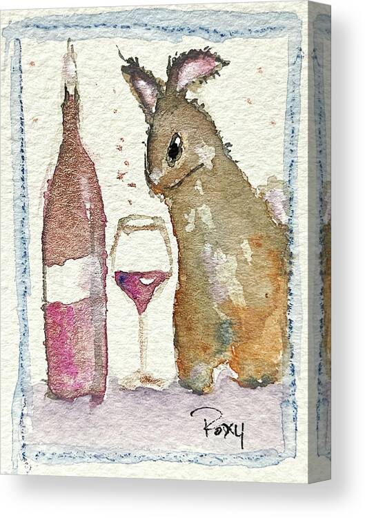 Bunny Canvas Print featuring the painting Drunk Bunny by Roxy Rich