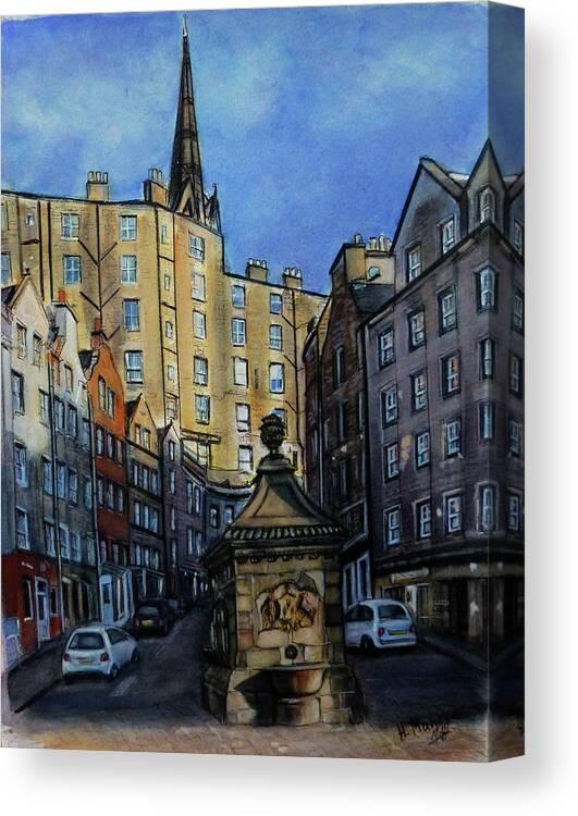 Architecture Canvas Print featuring the painting Edinburgh, Victoria Street by Henrieta Maneva