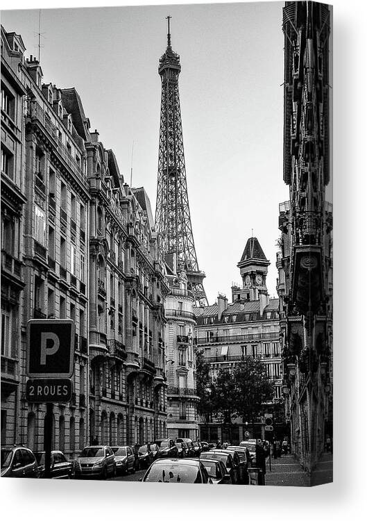 France Canvas Print featuring the photograph Eiffel Tower in Black And White by Jim Feldman