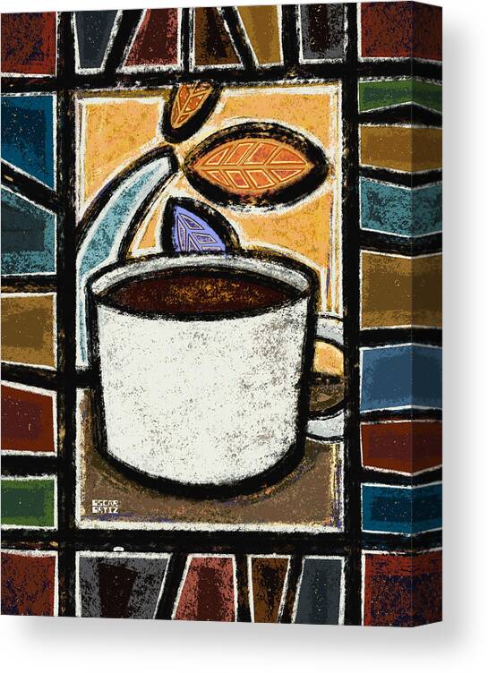 Café Canvas Print featuring the painting El Pocillito by Oscar Ortiz