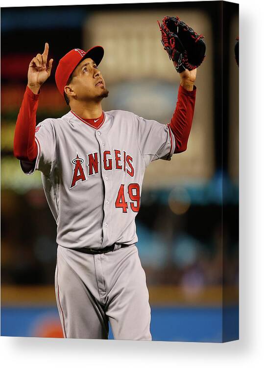 American League Baseball Canvas Print featuring the photograph Ernesto Frieri by Otto Greule Jr