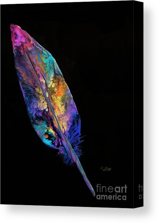 Feather Colorful Feather Vibrant Feater Exotic Feather Canvas Print featuring the painting Exotic Feather Fancy 7968 by Priscilla Batzell Expressionist Art Studio Gallery